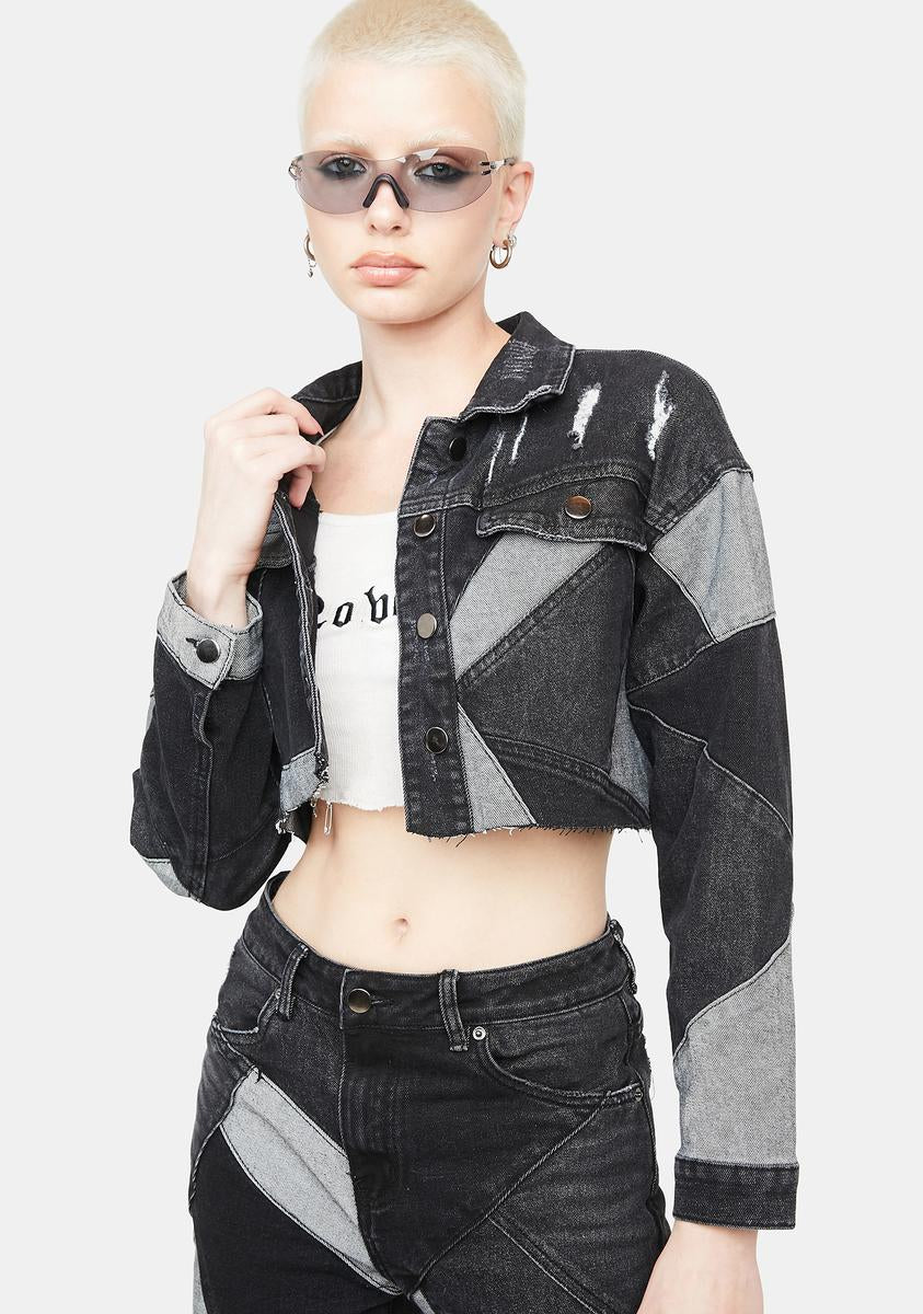 Akira Somethin New Plaid Patchwork Cropped Jacket | Denim | Size 1x