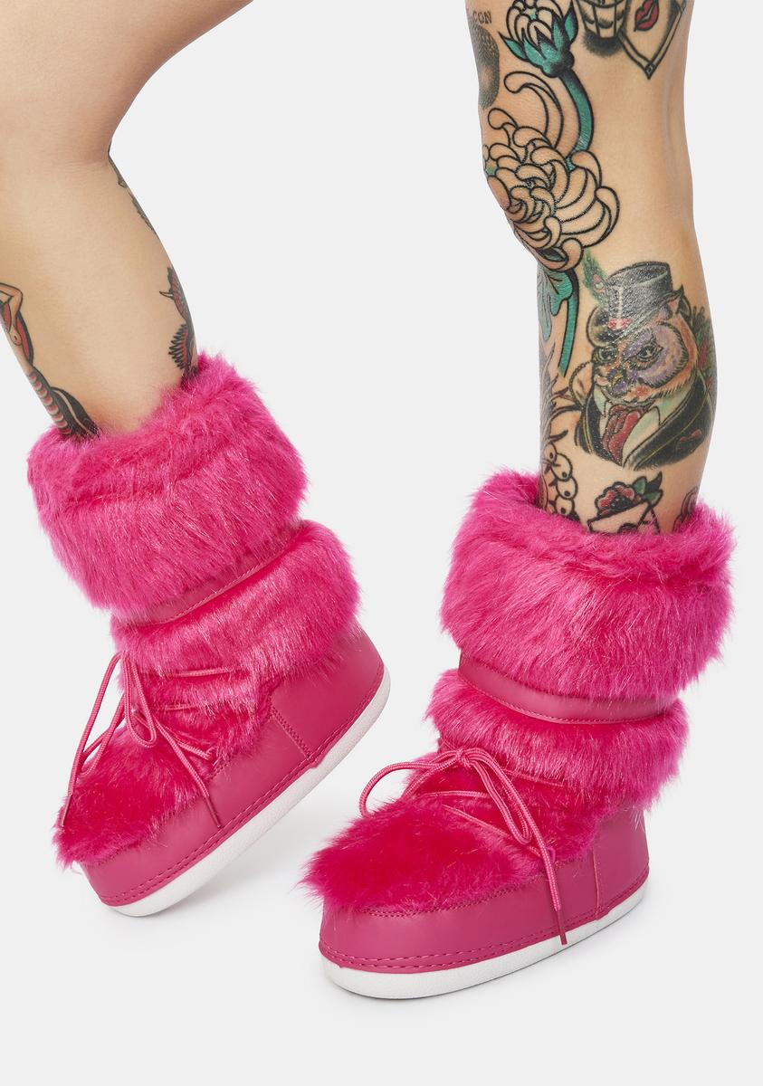 Fuzzy Ankle Platform Snow Boots Pink – Dolls Kill