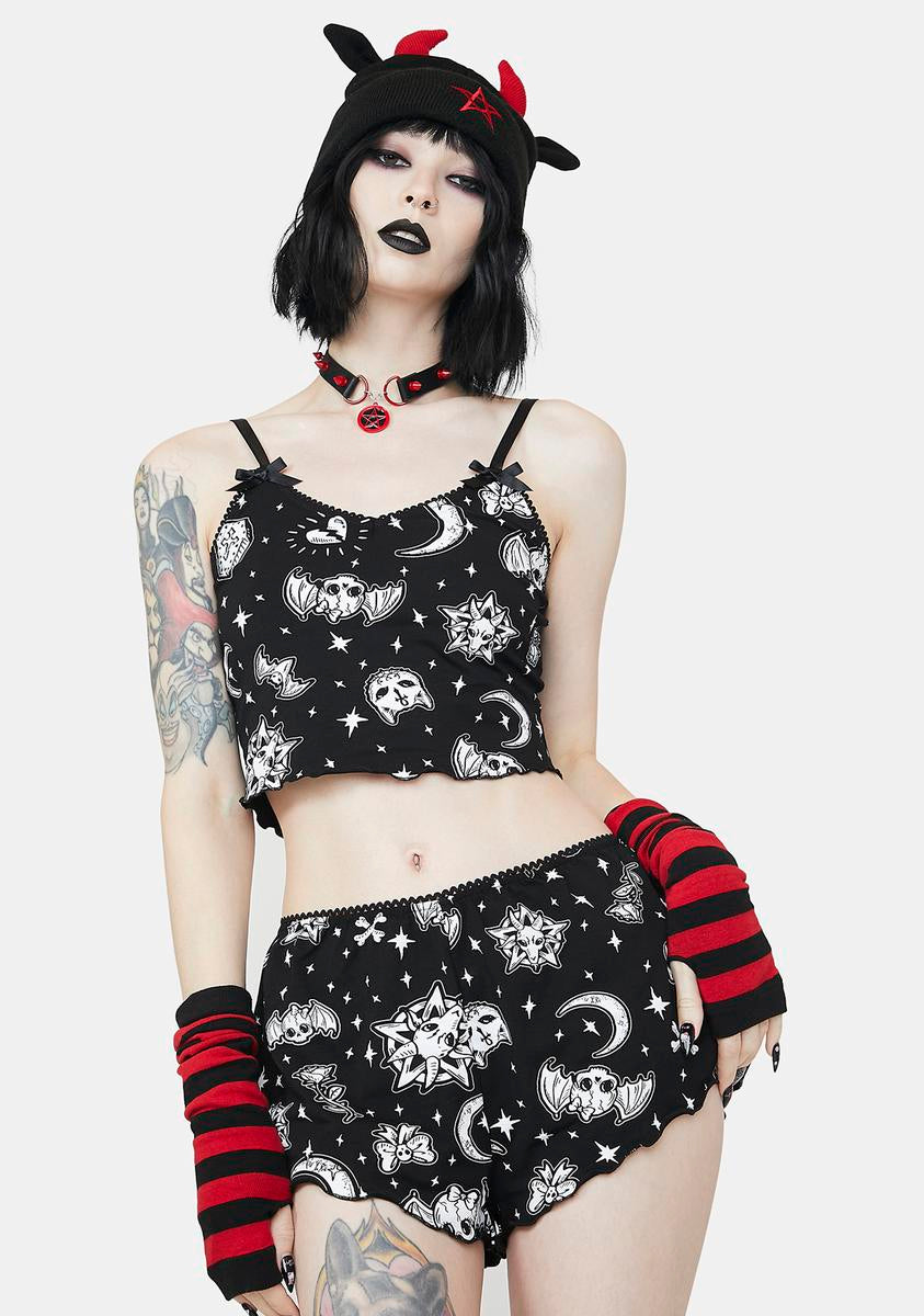Dolls Kill All Over Celestial Goth Print Pajama Cami & Shorts