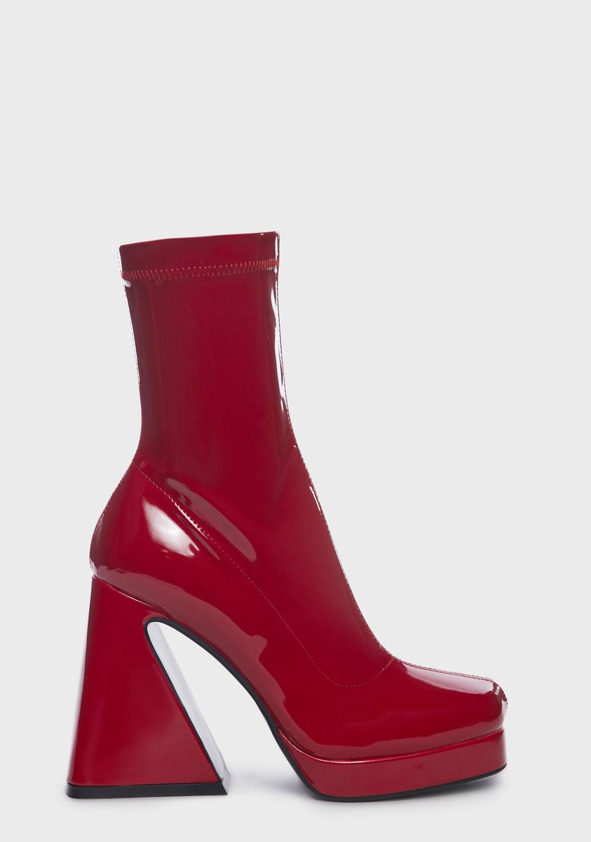 Lamoda Patent Heeled Ankle Sock Boots - Red – Dolls Kill