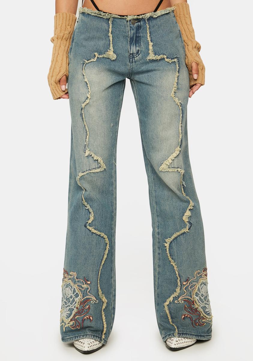 Jaded London Floral Embroidered Low Rise Denim Jeans – Dolls Kill