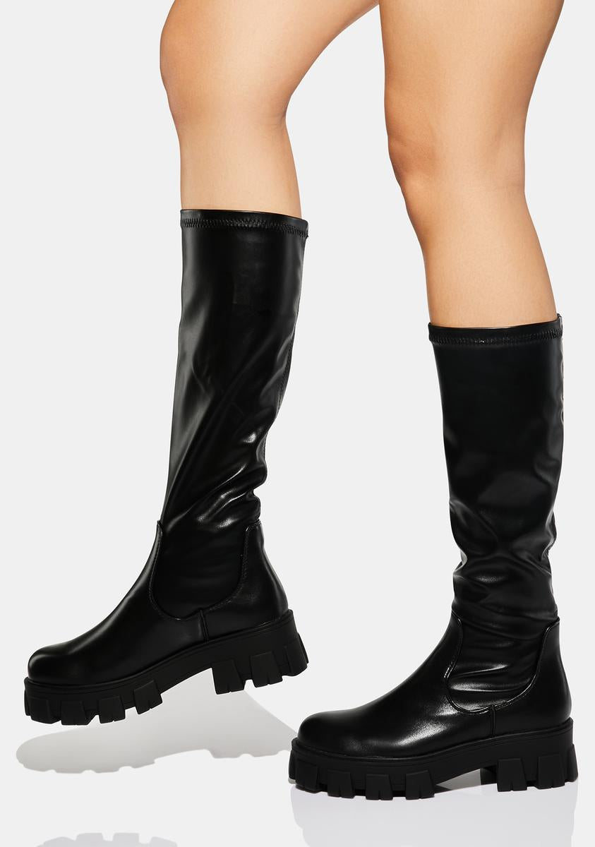 Vegan Leather Calf High Platform Boots - Black – Dolls Kill