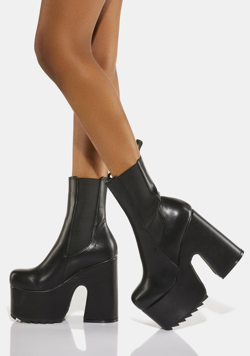 Lamoda Vegan Leather Chelsea Platform Heel Ankle Boots - Black – Dolls Kill