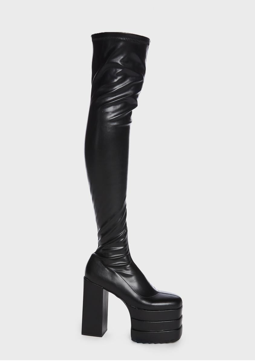 Lamoda Thigh High Stacked Platform Heel Thigh High Boots - Black – Dolls  Kill