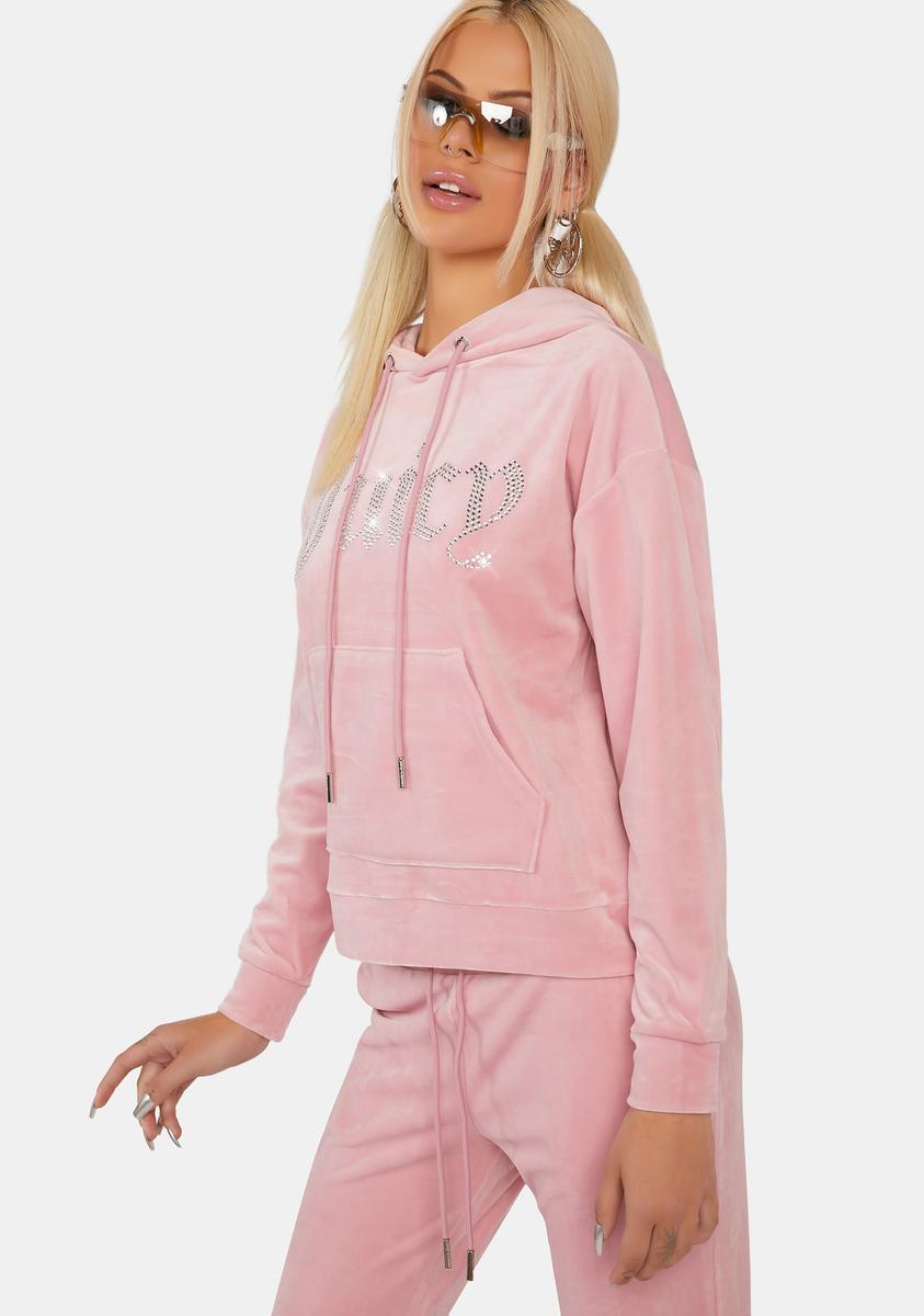 Juicy Couture Oversized Velour Rhinestone Hoodie - Light Pink – Dolls Kill