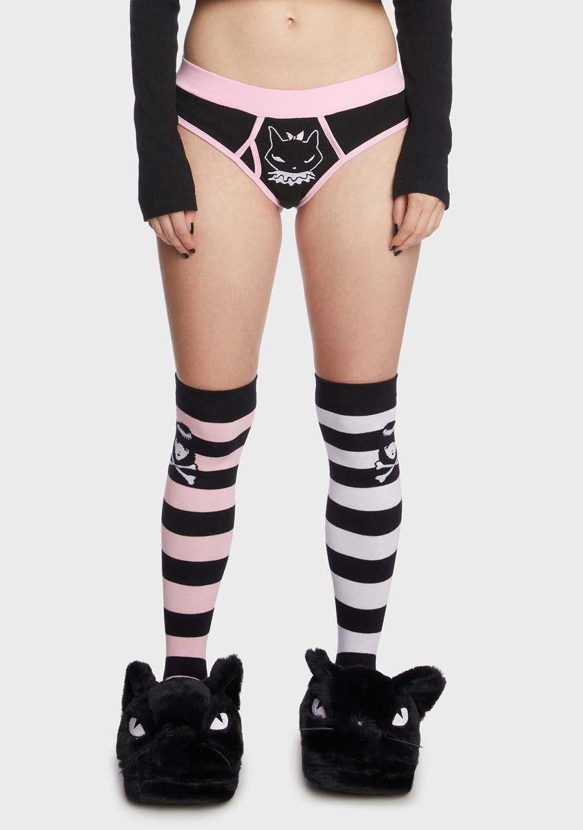 Dolls Kill x Emily The Strange Cat Graphic Thermal Underwear - Black/Pink