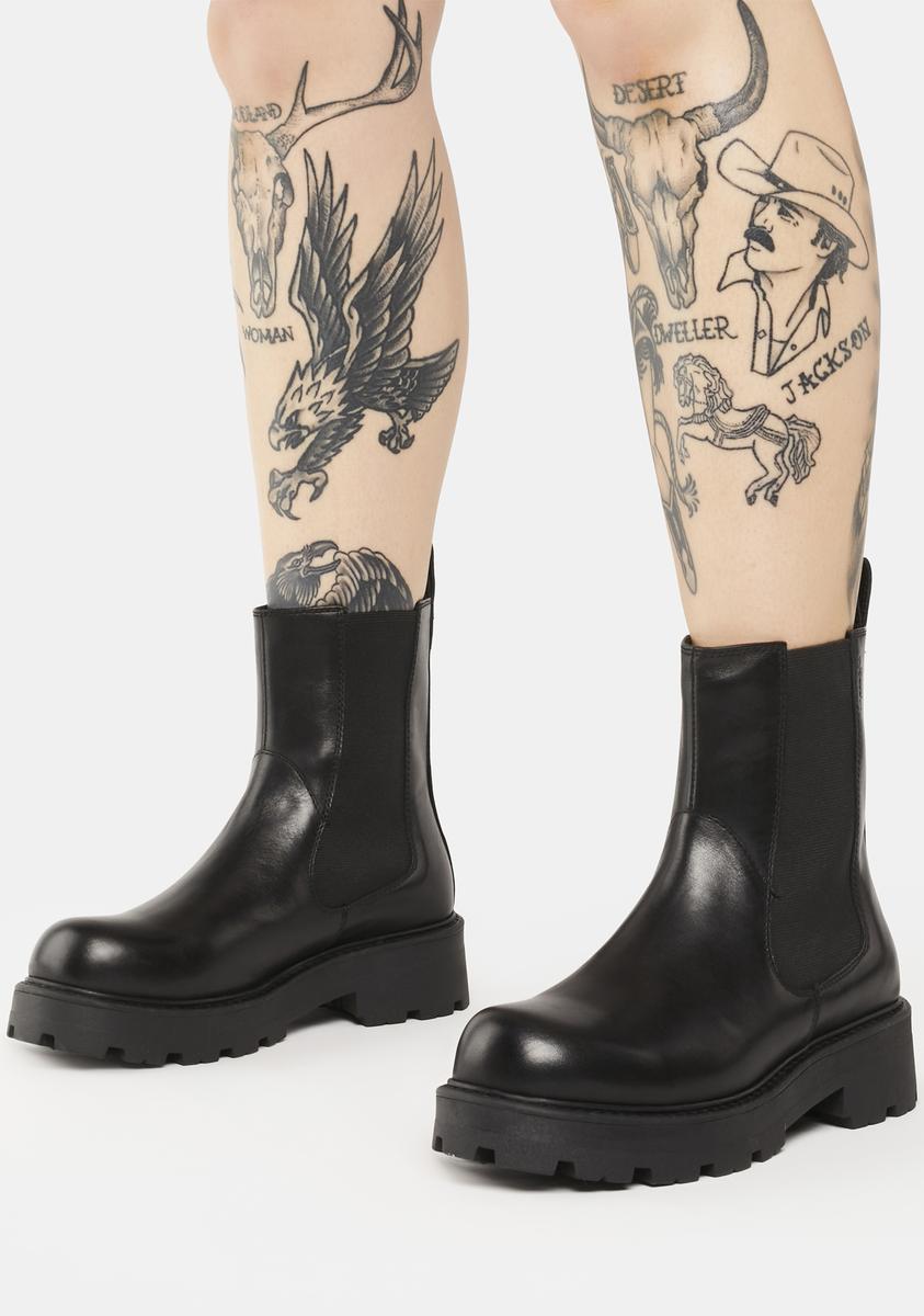 Vagabond Shoemakers Cleated Chelsea Boots - Black Leather – Dolls Kill