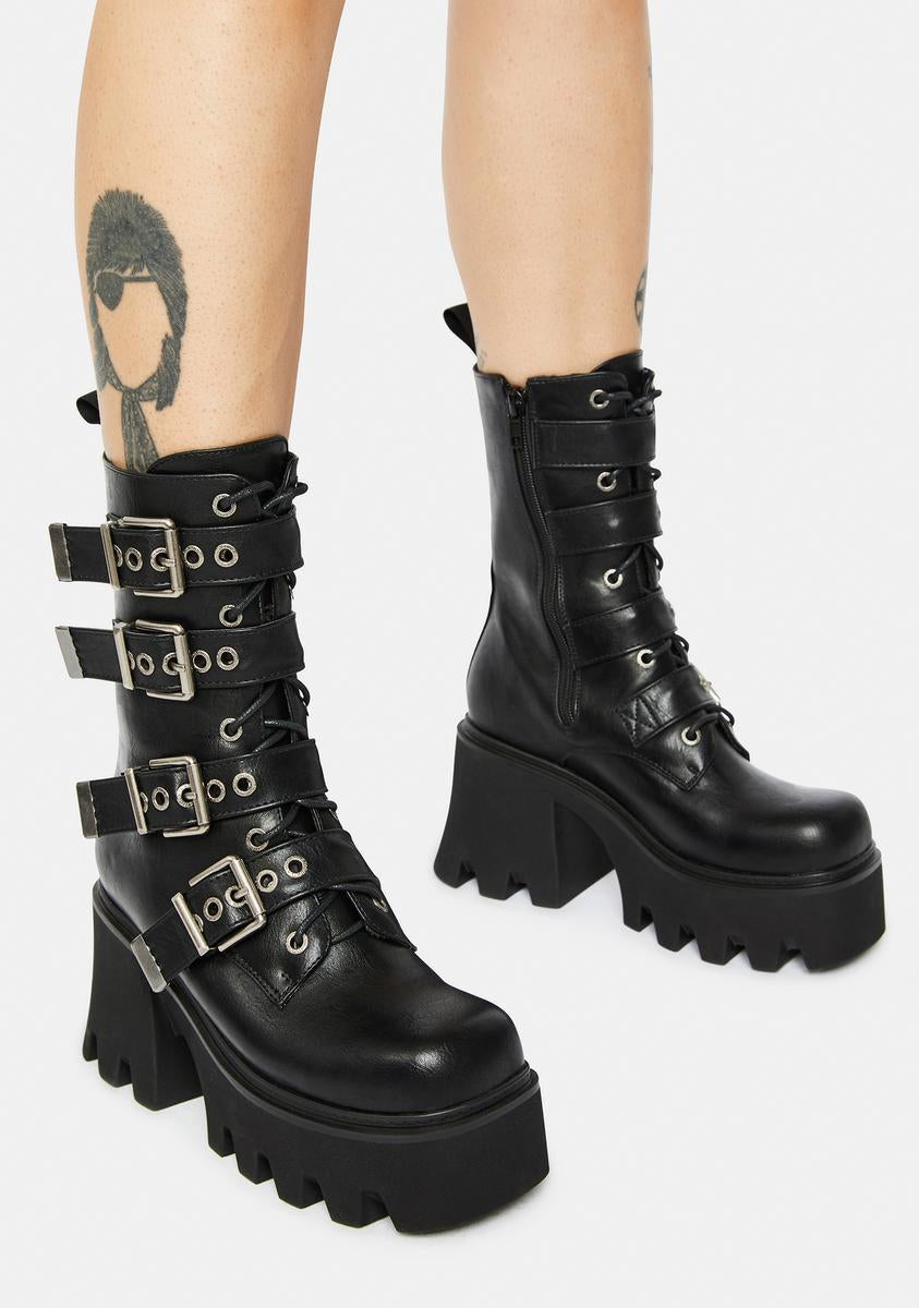 Lamoda Chunky Platform Heel Buckle Boots - Black – Dolls Kill