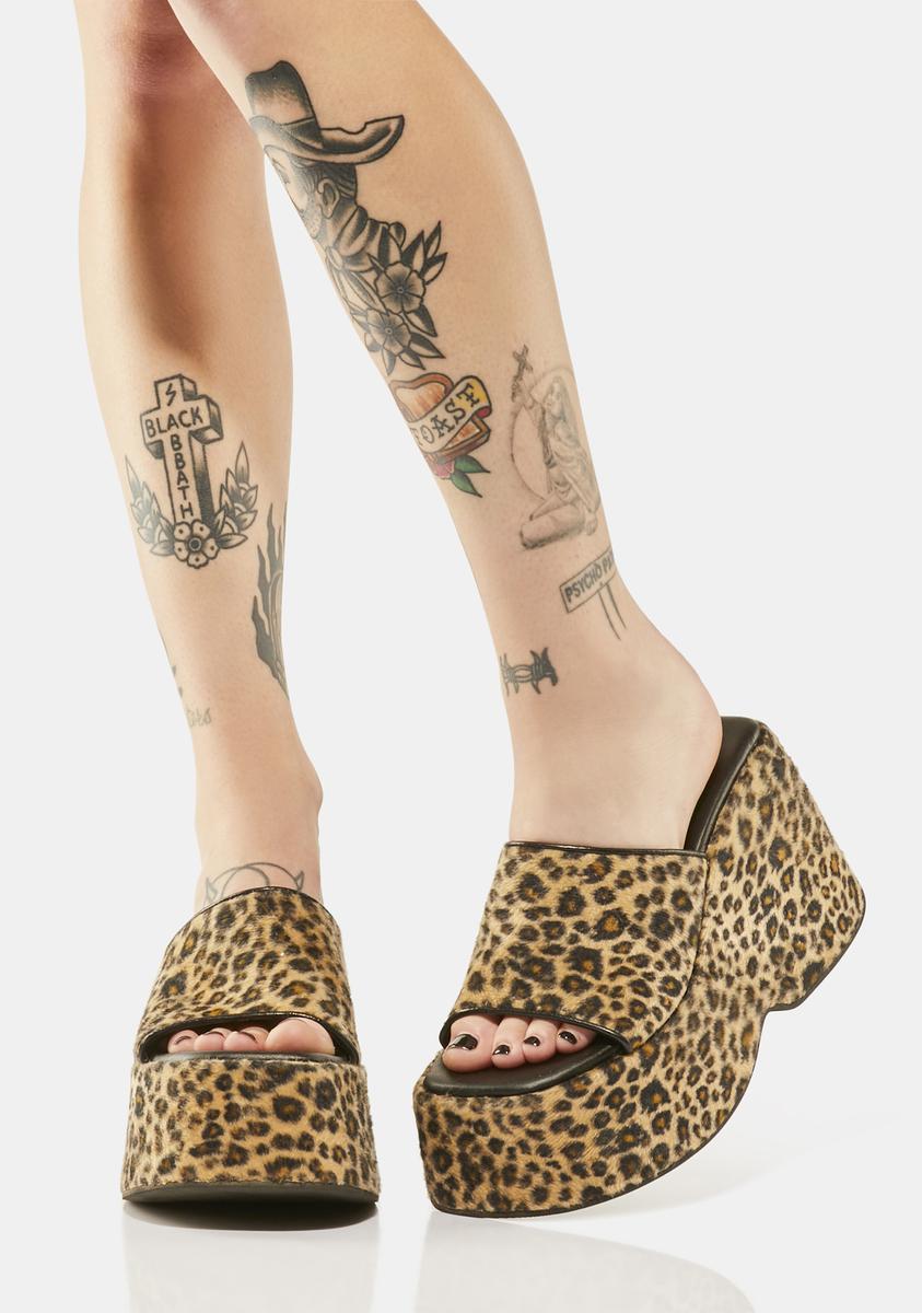 Delia's Leopard Faux Fur Platform Sandals - Brown – Dolls Kill