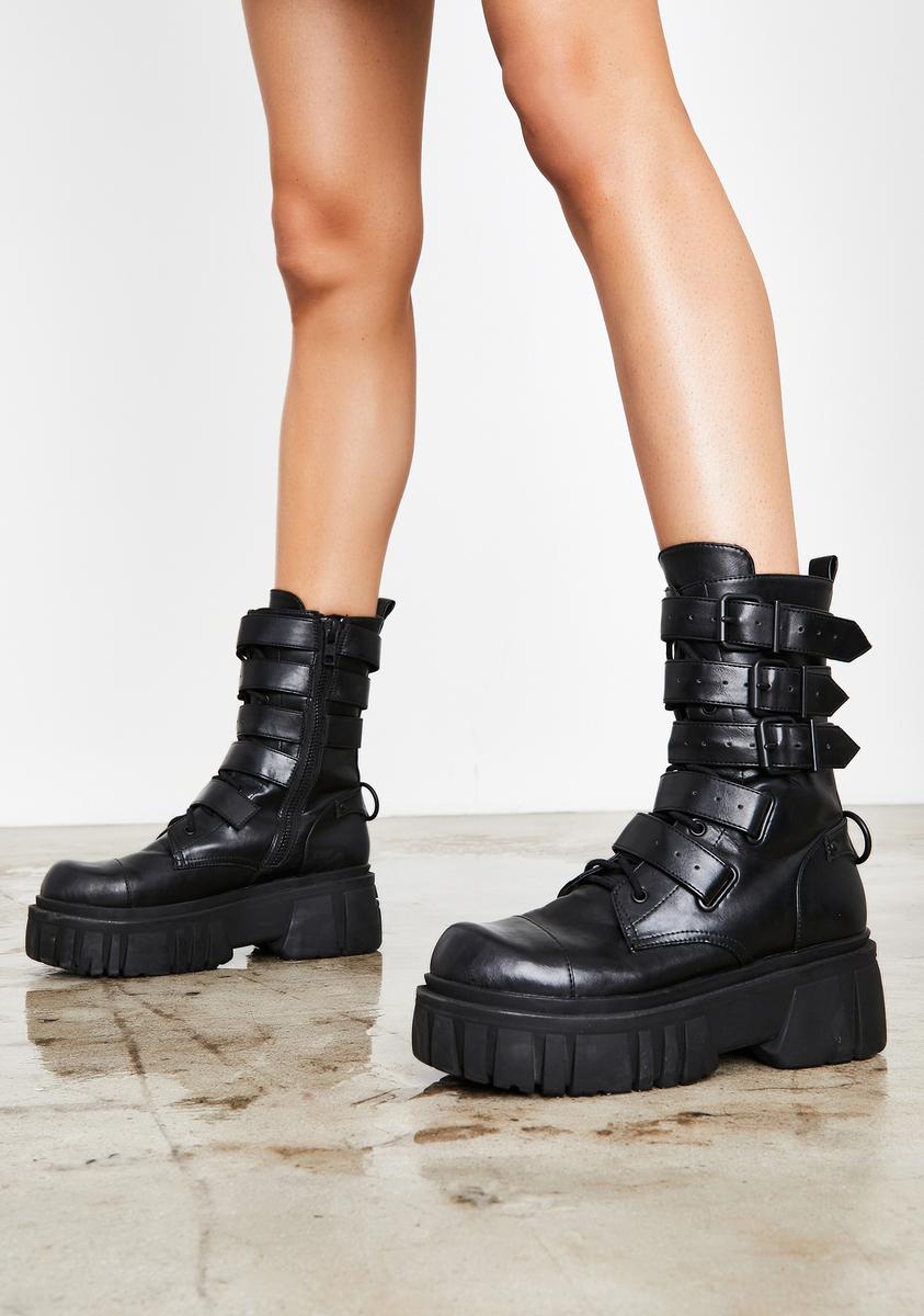 Current Mood Buckle Strap Chunky Combat Boots – Dolls Kill