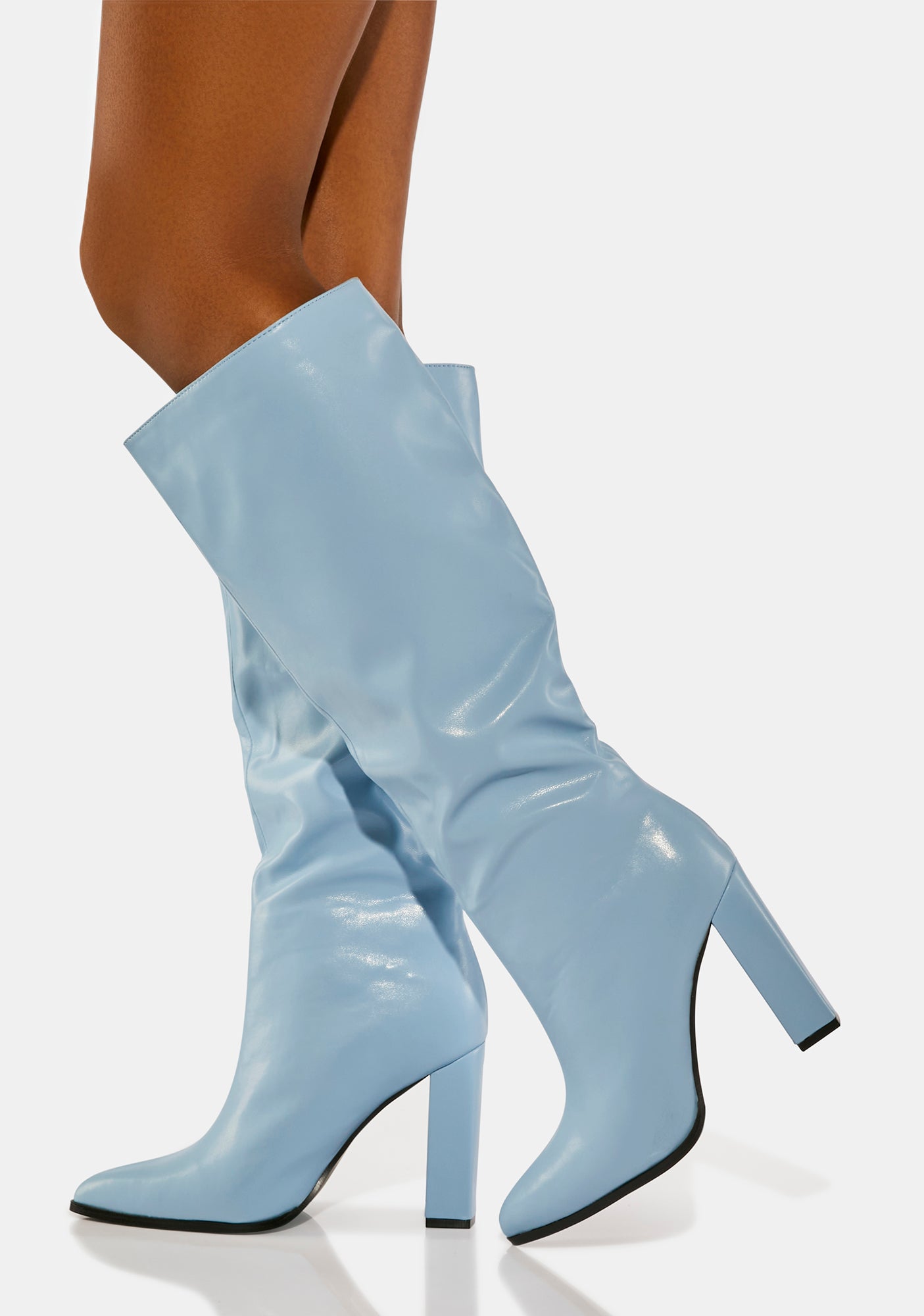 Public Desire Vegan Leather Pointed Knee High Heel Boots - Blue – Dolls Kill