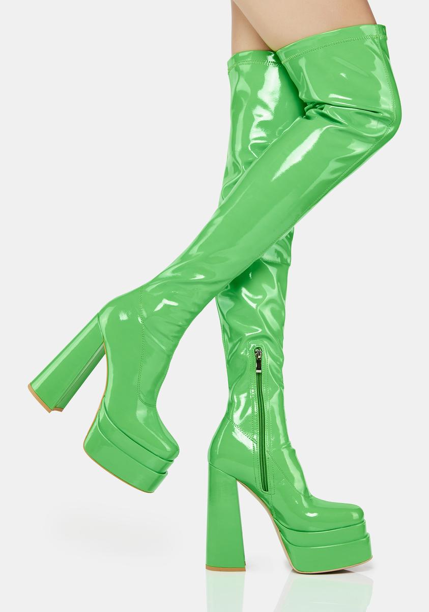 Koi Footwear Thigh High Vegan Leather Platform Boots - Green – Dolls Kill