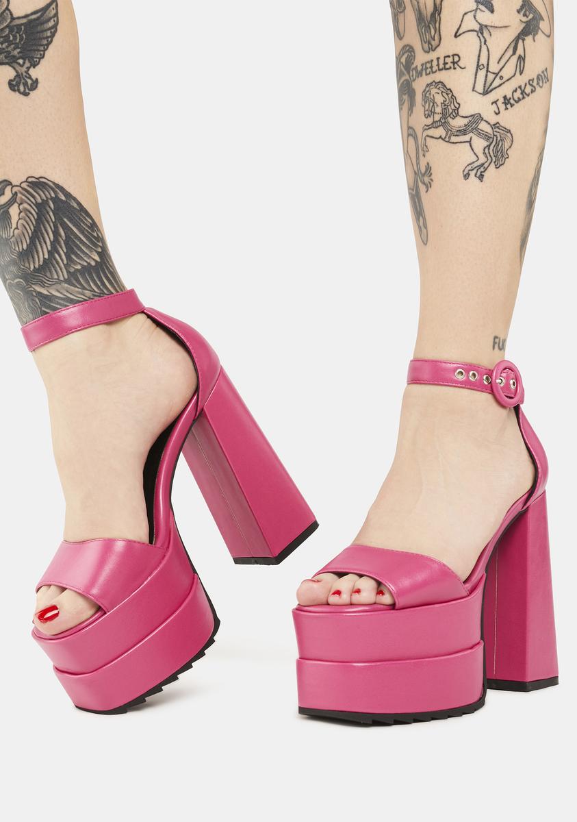 Lamoda Vegan Leather Peep Toe Platform Sandals - Fuchsia – Dolls Kill