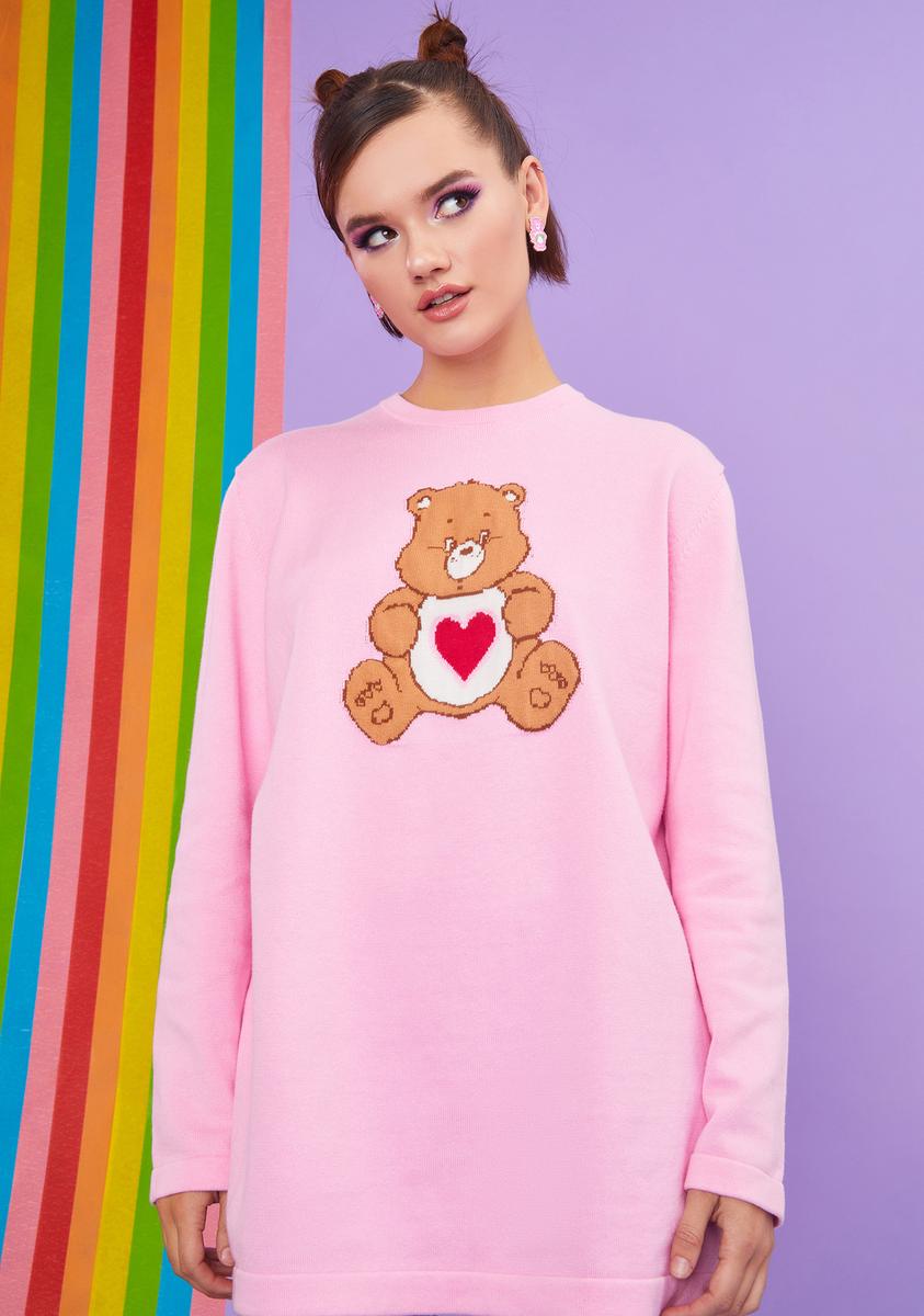 Dolls Kill x Care Bears Oversized Knit Tenderheart Bear Sweater - Pink