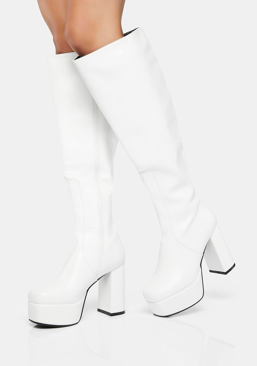 Lamoda Vegan Leather Wide Calf Knee High Platform Boots - White – Dolls Kill