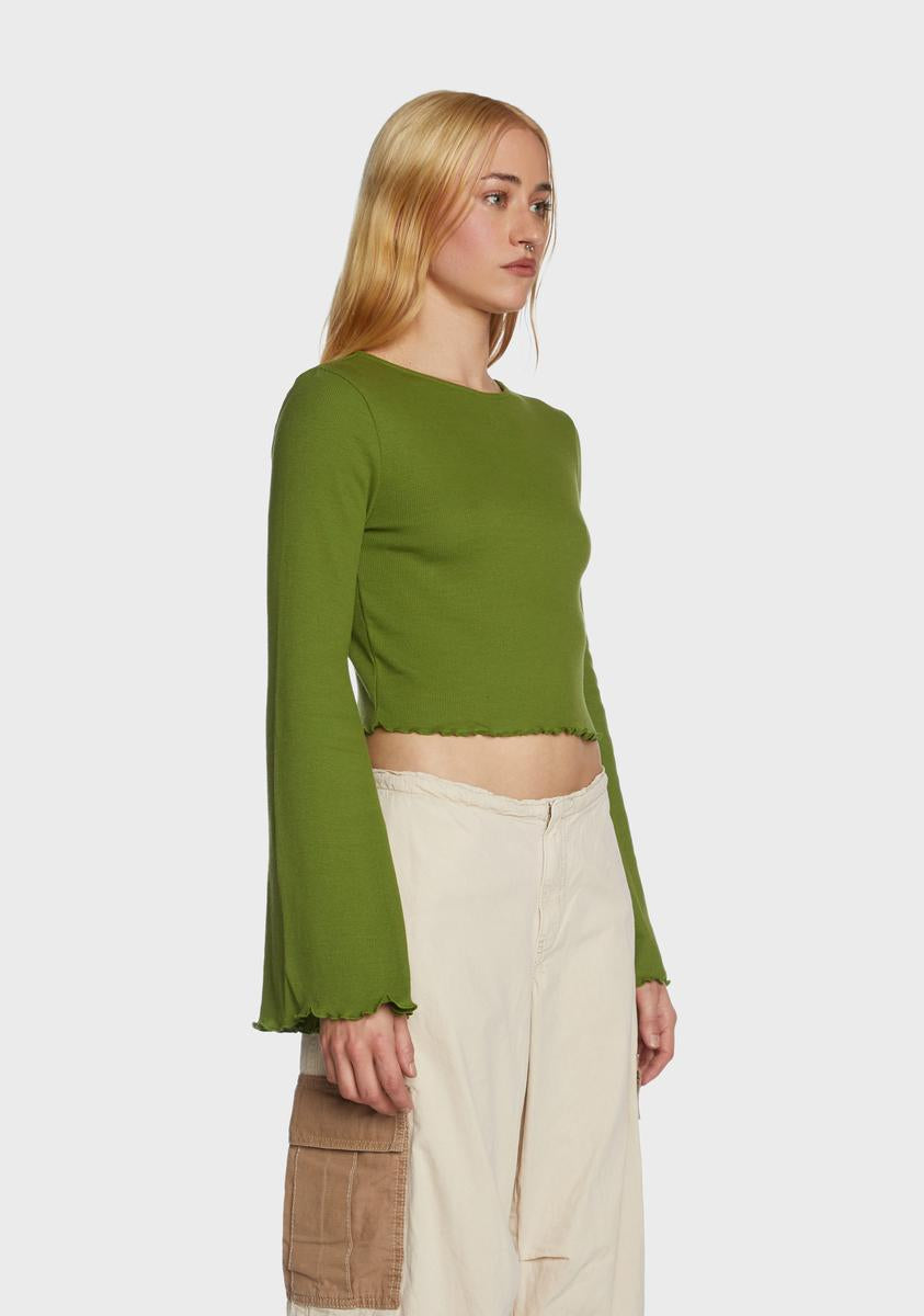 BDG Fluted Sleeve Crop Tee - Green#N##N# – Dolls Kill