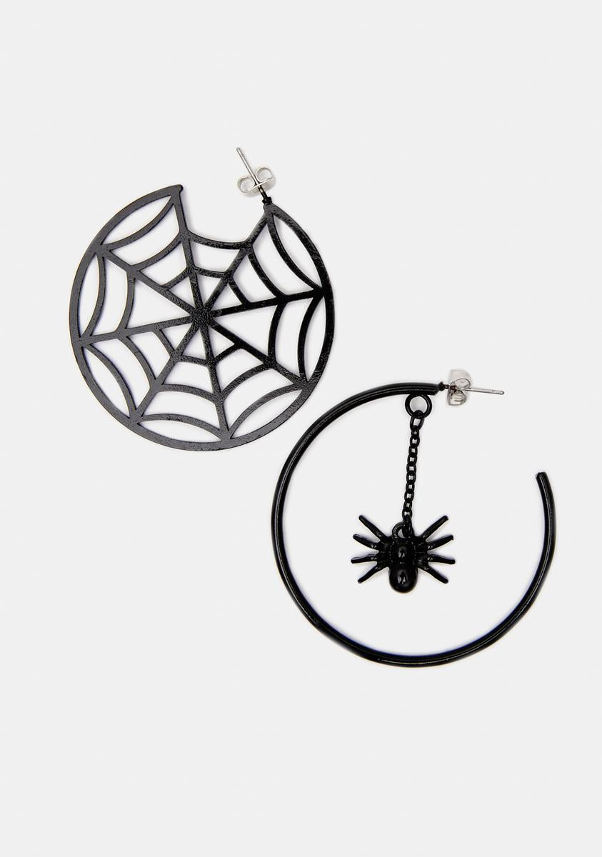 Mix Match Spider Web Hoop Earrings - Black – Dolls Kill
