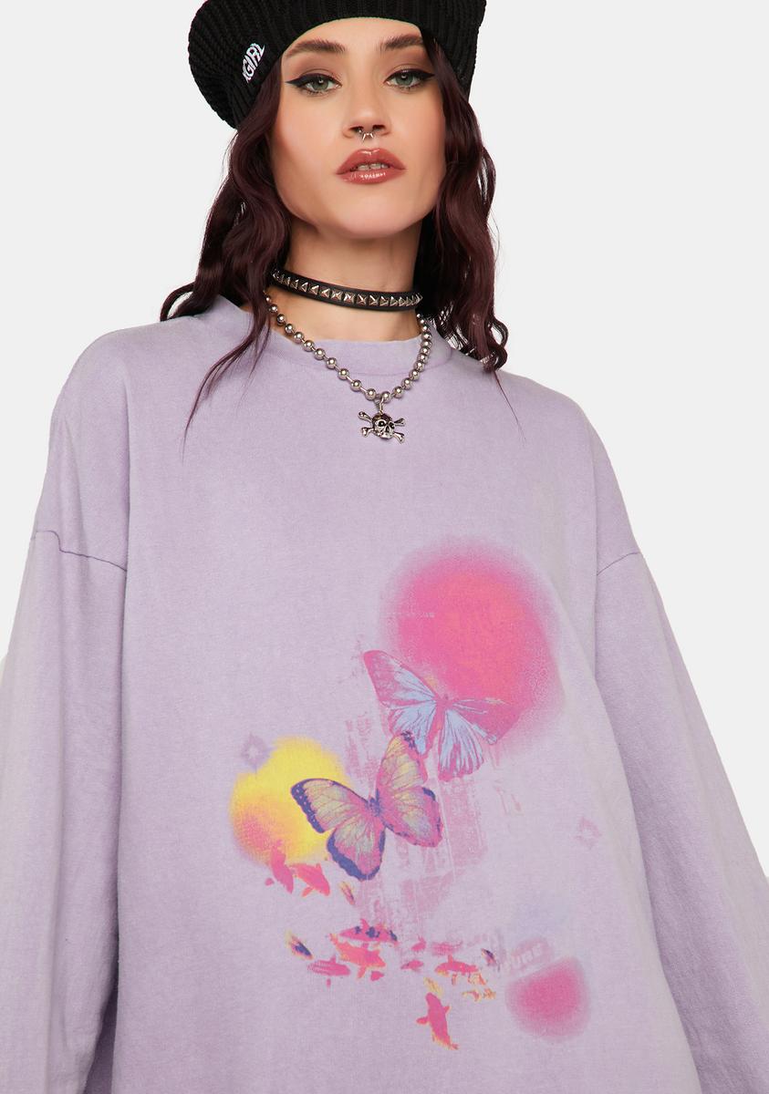 Daisy Street Butterfly Print Oversized Sweater Dress - Purple – Dolls Kill