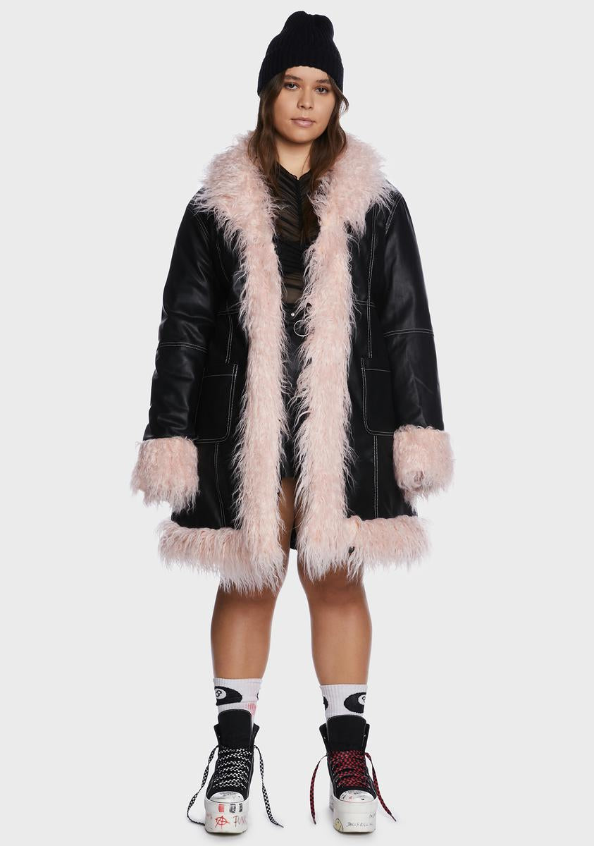 Plus Size Current Mood Vegan Leather Coat With Faux Fur Trim - Black –  Dolls Kill