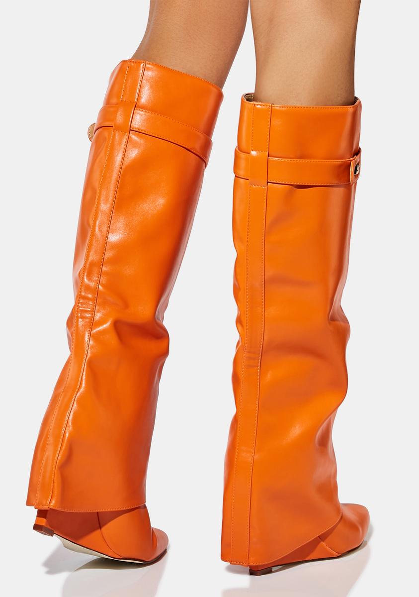 Azalea Wang Vegan Leather Knee High Charm Wedge Boots Orange – Dolls Kill