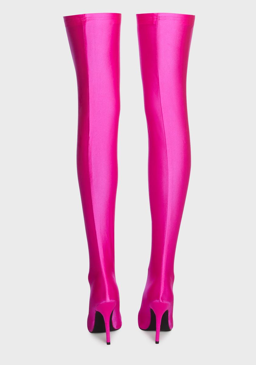 AZALEA WANG Shiny Stretch Stiletto Thigh High Boots - Pink/Fuchsia – Dolls  Kill