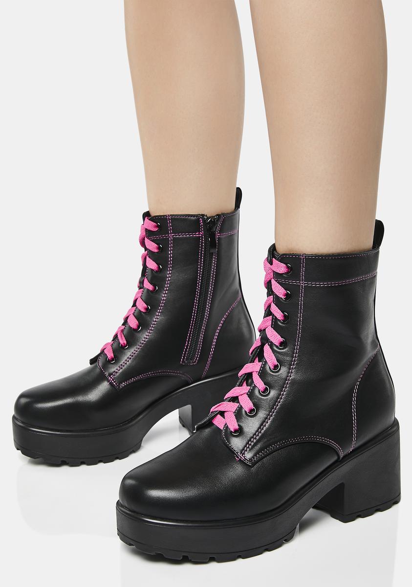 Koi Footwear Heeled Combat Boots - Black/Pink – Dolls Kill