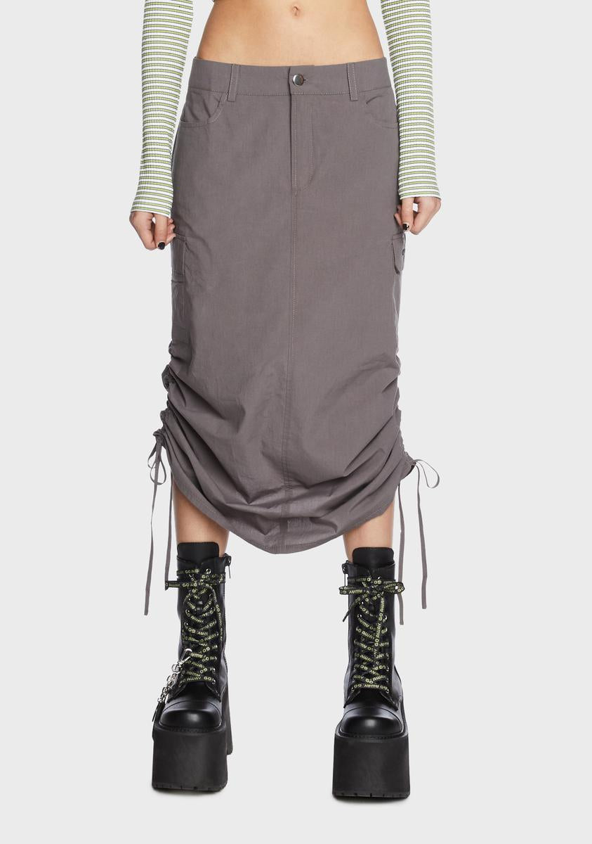 Dolls Kill x Daria Low Waist Embroidered Midi Cargo Skirt - Gray