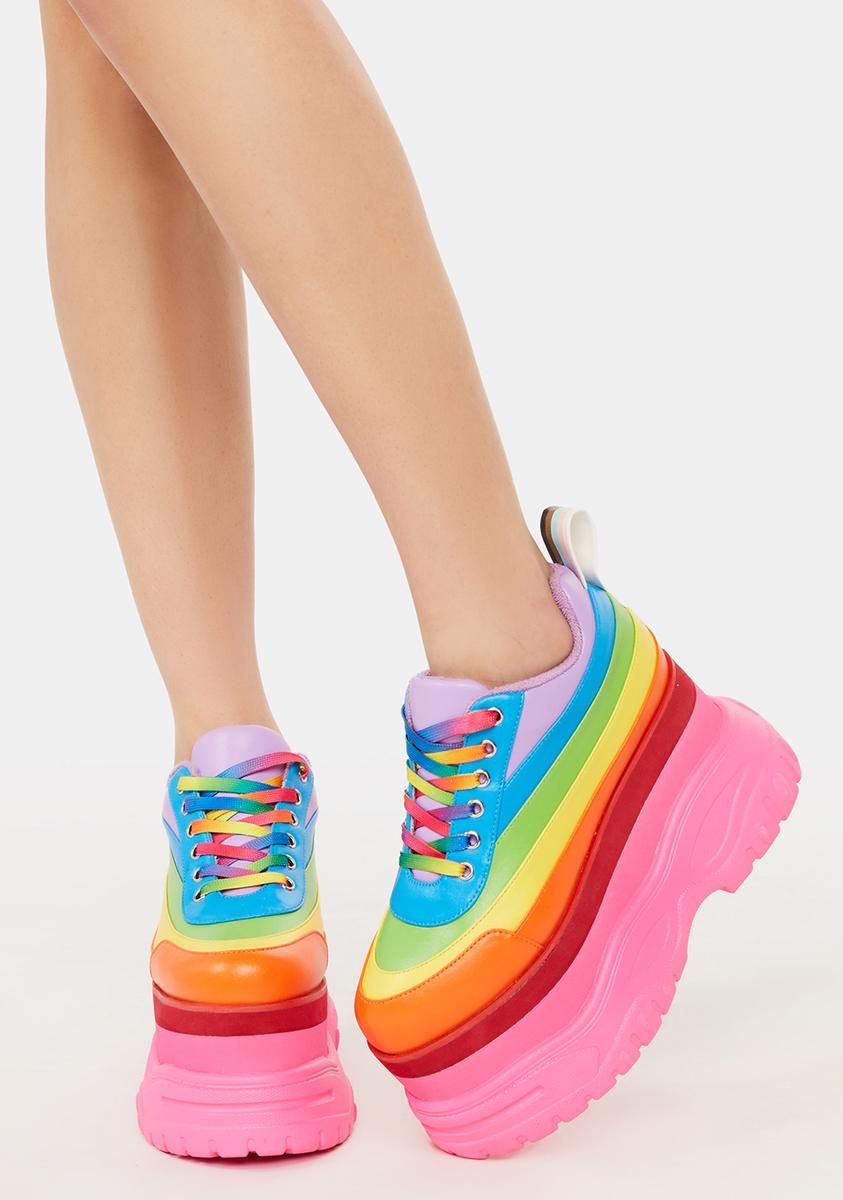 Club Exx Pride Flag Striped Platform Sneakers - Rainbow – Dolls Kill