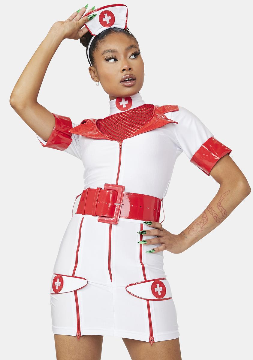 Sexy Zip Up Nurse Costume - White/Red – Dolls Kill