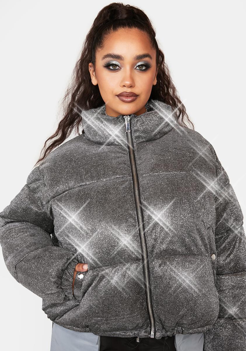 Plus Size Poster Grl Sparkly Cropped Puffer Jacket - Silver – Dolls Kill