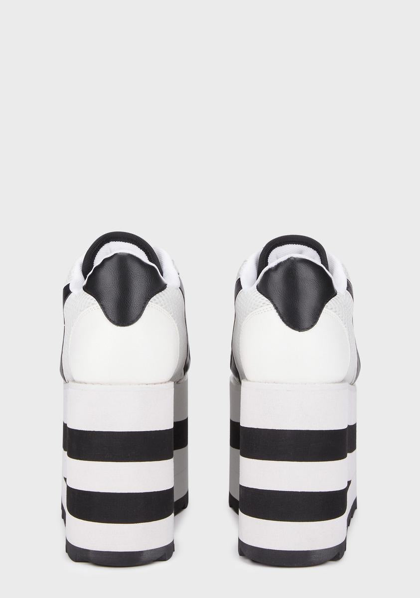 Striped Platform Sneakers - White/Black – Dolls Kill