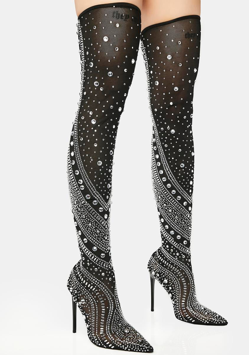 Azalea Wang Rhinestone Sparklet Stiletto Thigh High Boots - Black – Dolls  Kill