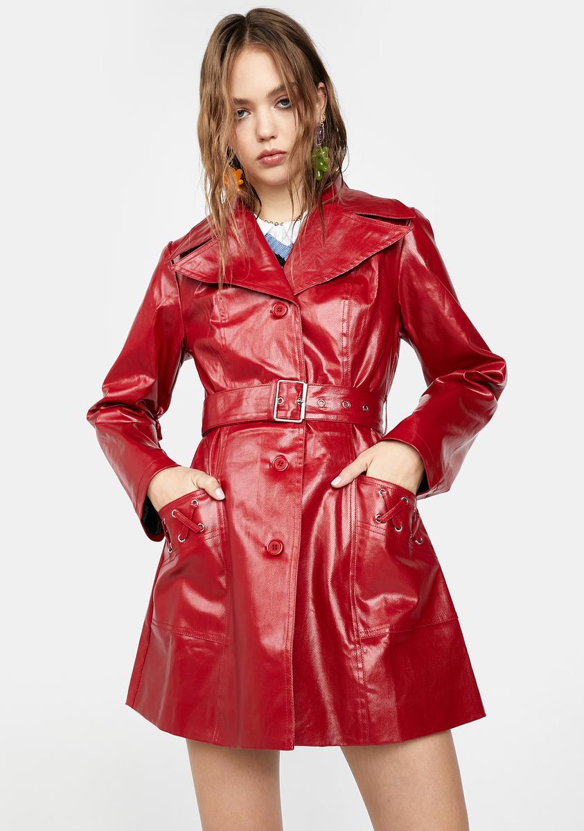 Delia's Vegan Leather Trench Coat - Red – Dolls Kill