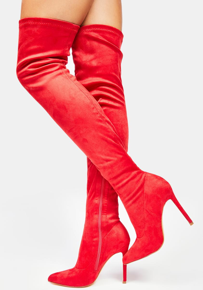 Vegan Leather Thigh High Stiletto Boots - Red – Dolls Kill