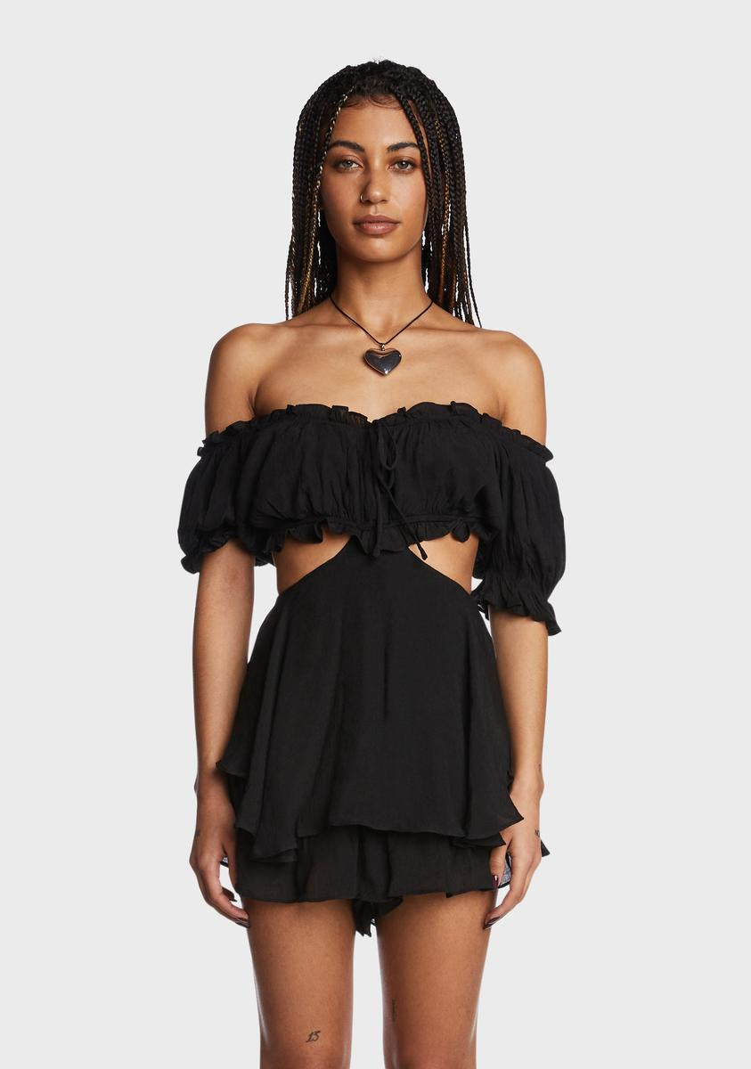 Ruffled Cut Out Romper - Black – Dolls Kill