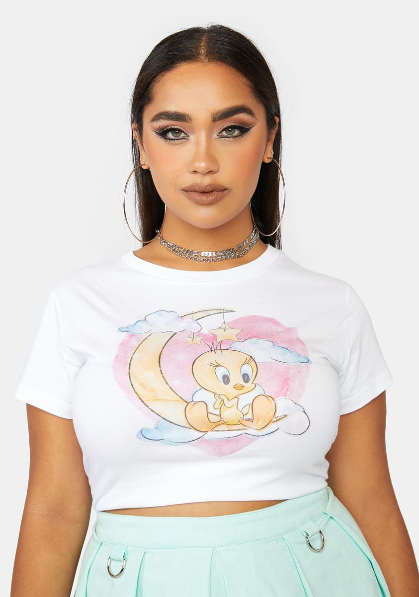 Plus Size Dolls Kill X Looney Tunes Tweety Bird Moon Graphic Crop Top