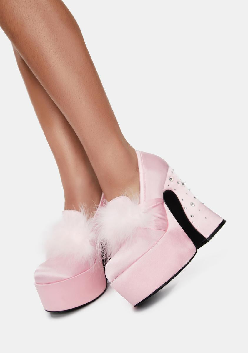 Faux Fur Marabou Feather Slippers - Pink – Dolls Kill