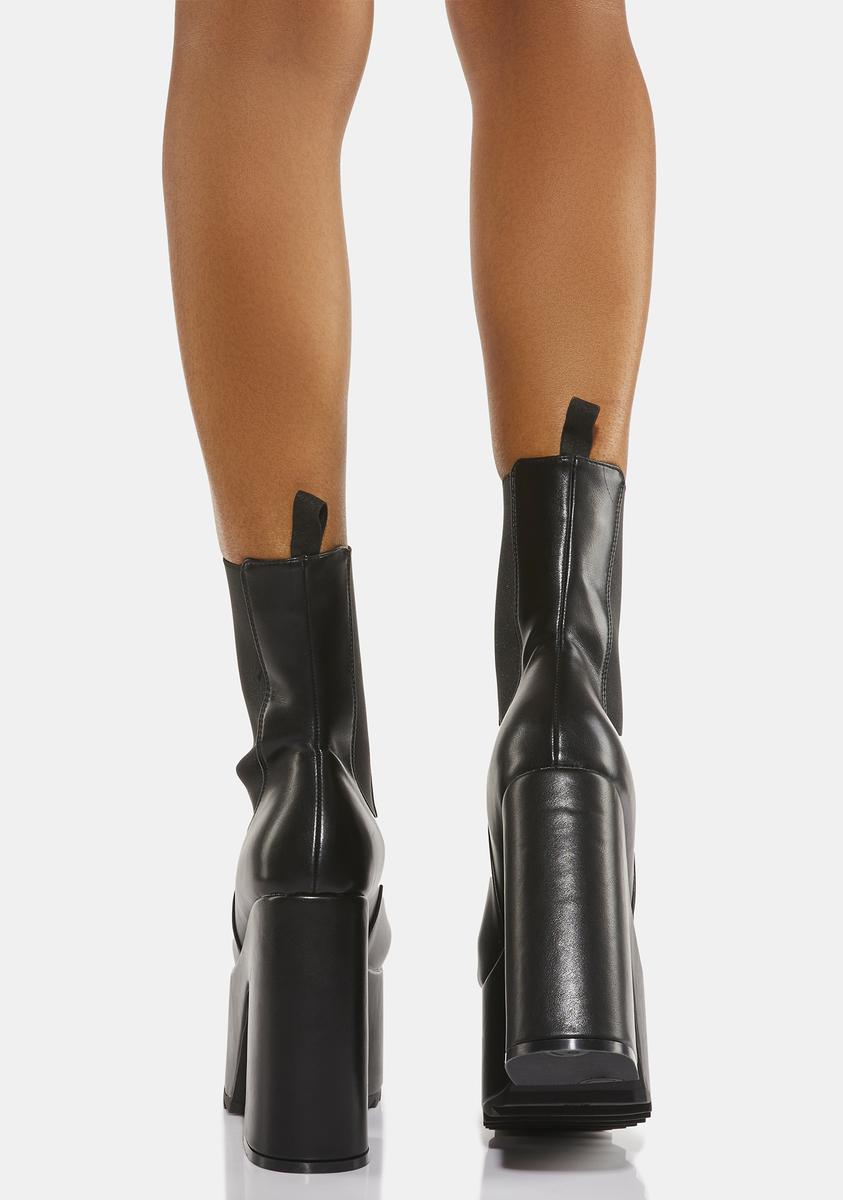 Lamoda Vegan Leather Chelsea Platform Heel Ankle Boots - Black | US 9