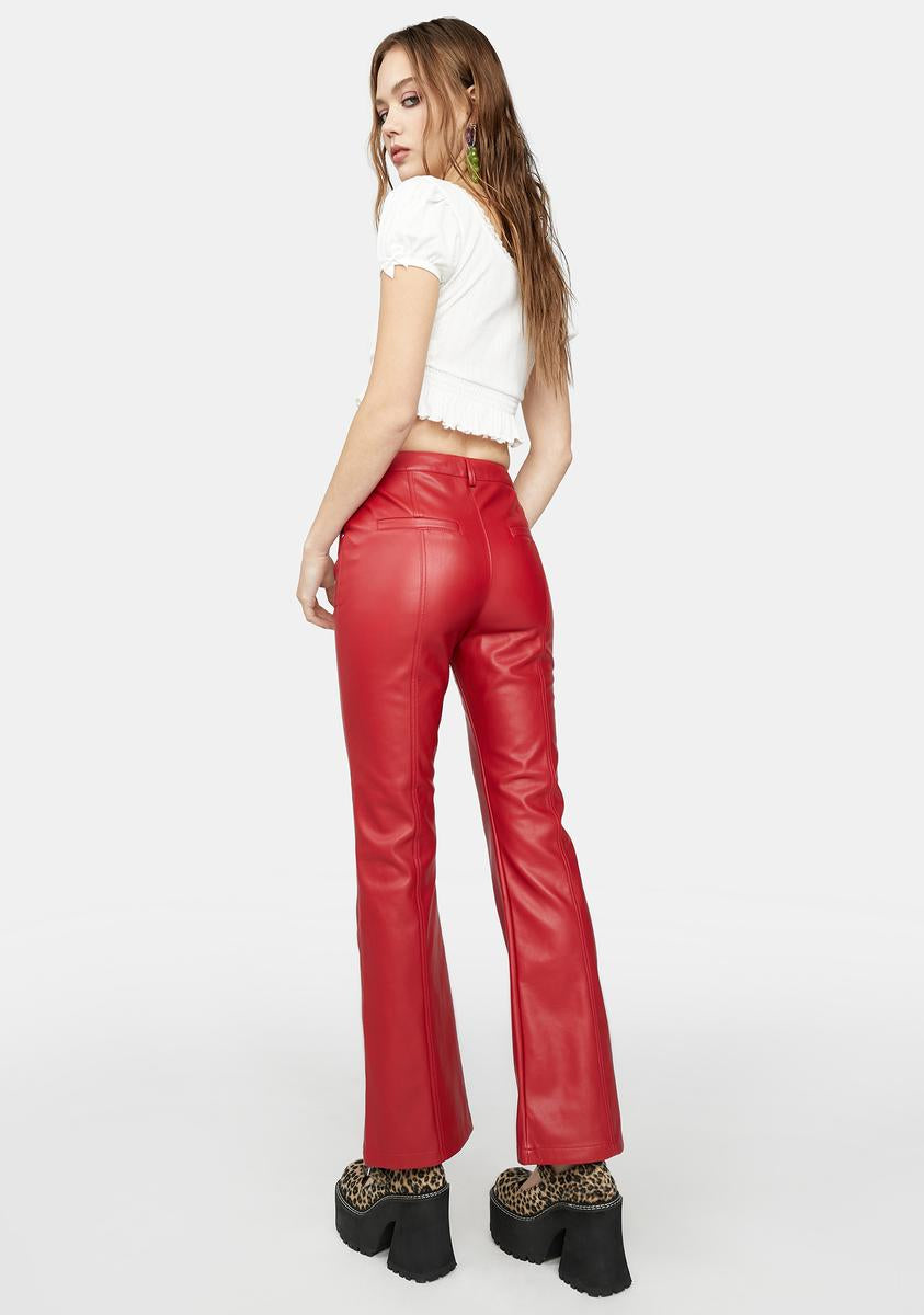 Delia's Vegan Leather Mid Waist Flare Pants - Red – Dolls Kill