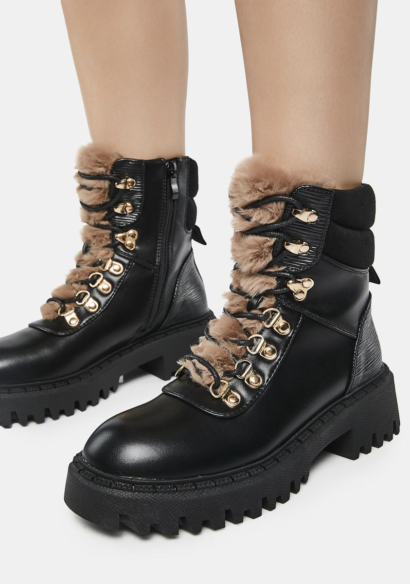 Vegan Leather Lace Up Zipper Hiker Combat Boots - Black – Dolls Kill