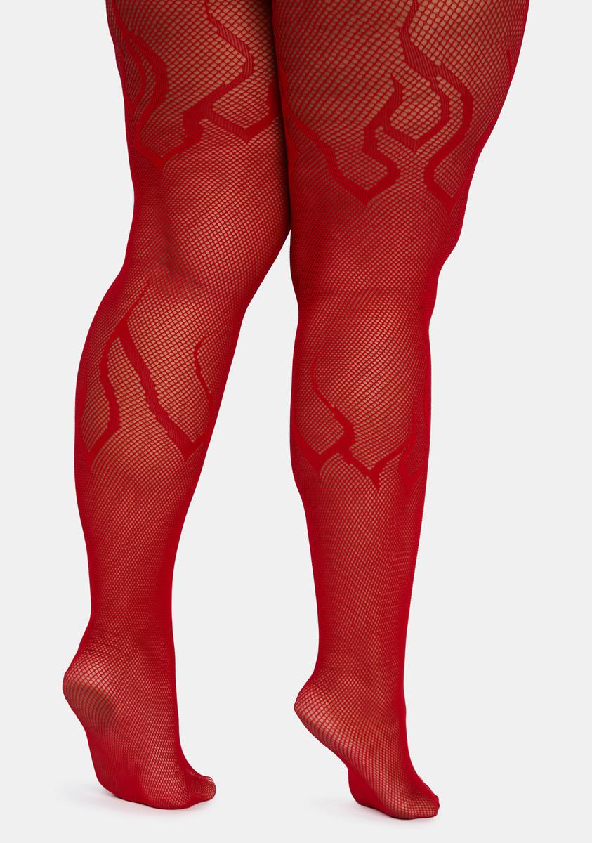 Plus Size Flame Detail Fishnet Tights - Red – Dolls Kill