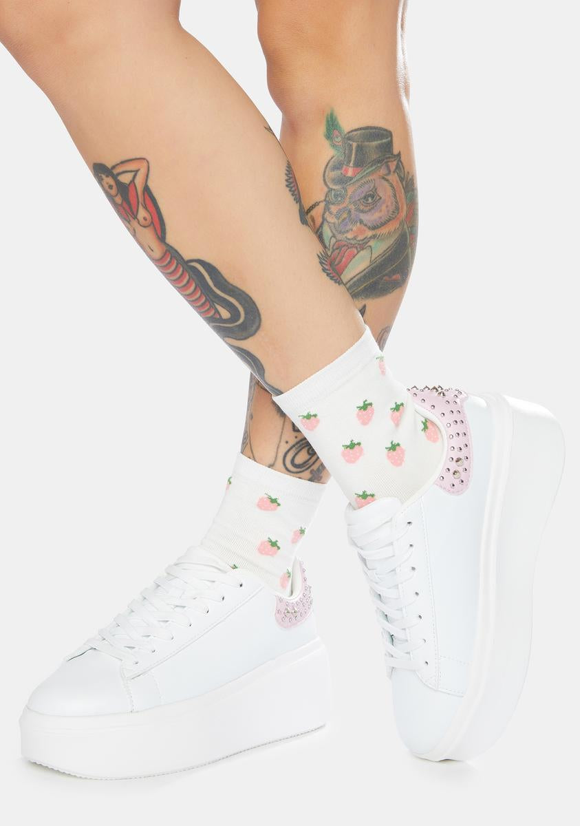 Faux Leather Pink Stud Platform Sneakers - White – Dolls Kill