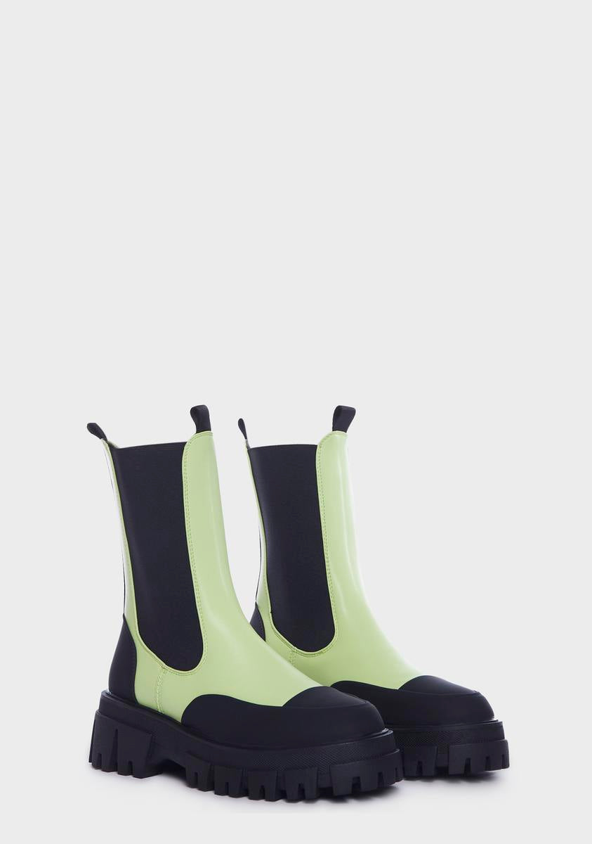 Azalea Wang Two Tone Chelsea Boots - Light Green/Black – Dolls Kill