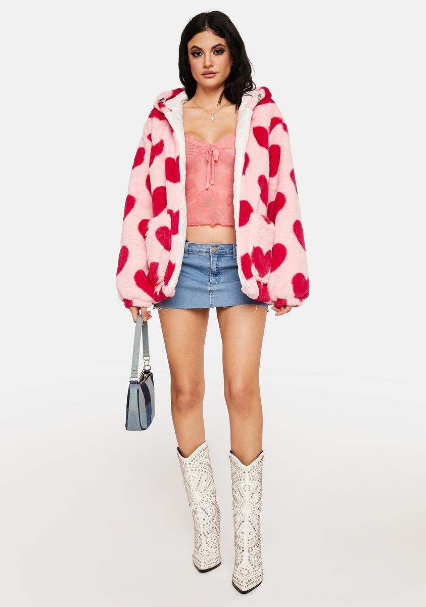 pink heart fuzzy jacket