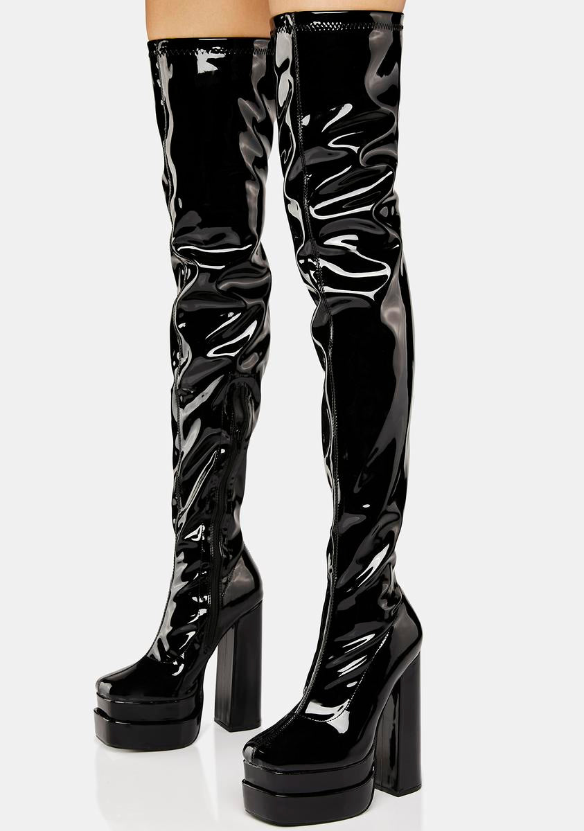 Public Desire Vegan Leather Thigh-High Boots - Black – Dolls Kill