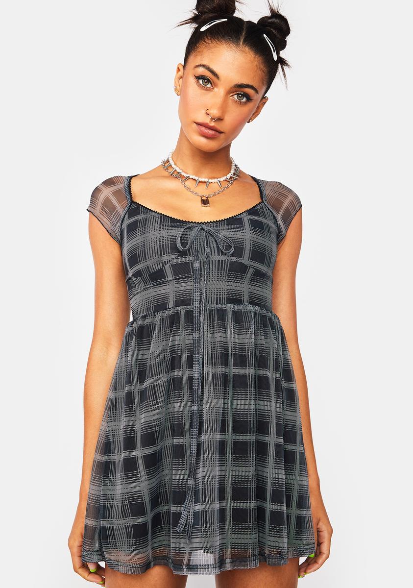 Zemeta Plaid Mesh Babydoll Dress - Black – Dolls Kill