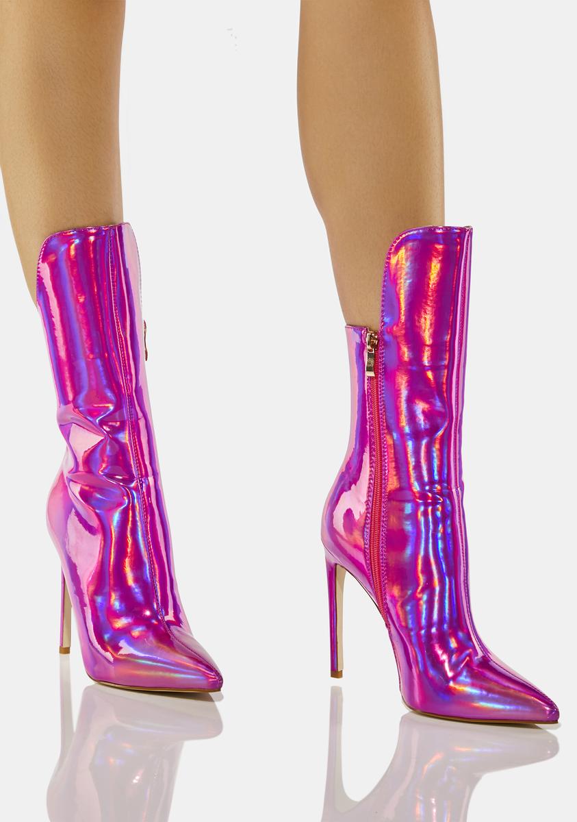 Azalea Wang Pink Holographic Stiletto Ankle Boots – Dolls Kill