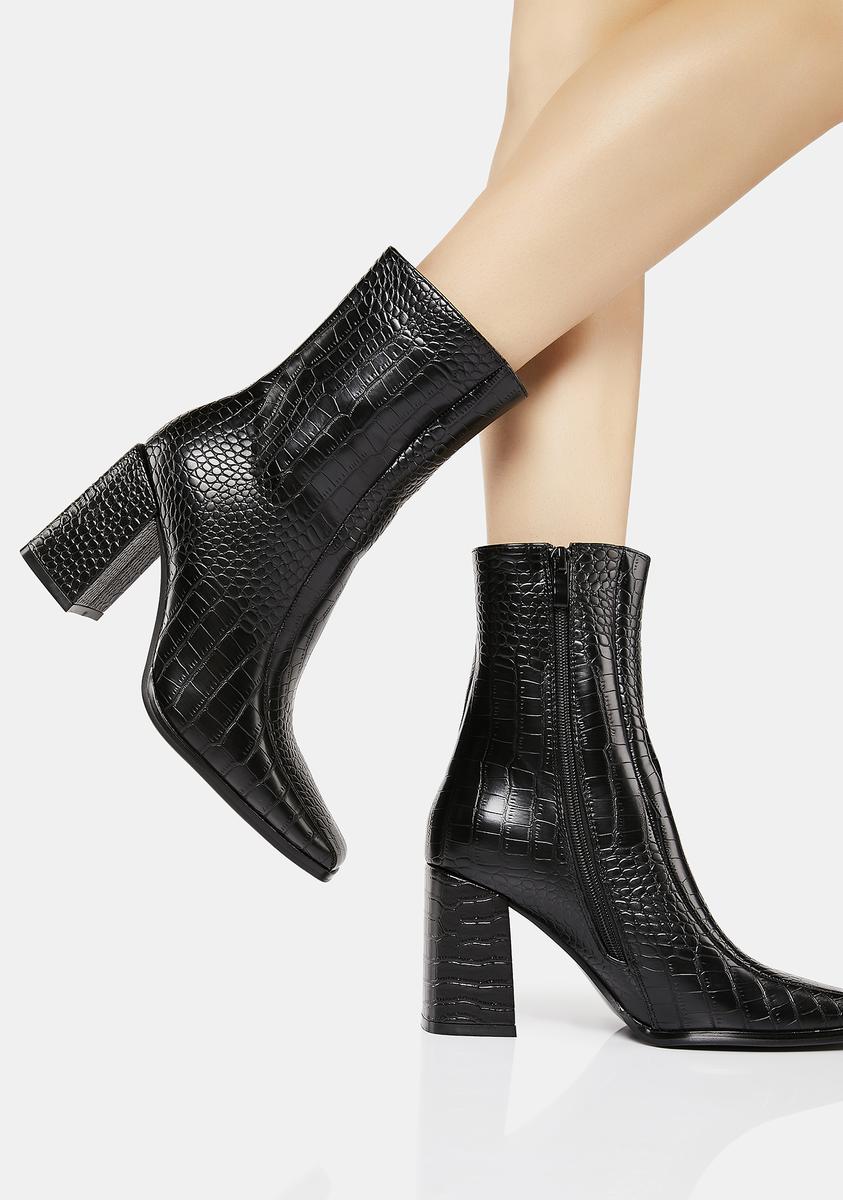 Vegan Leather Croc Ankle Boots - Black – Dolls Kill