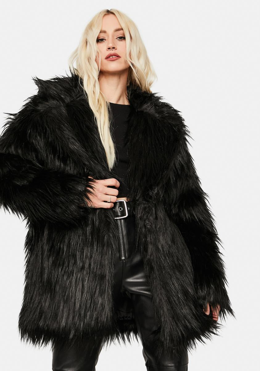 Glamorous Shaggy Black Faux Fur Coat – Dolls Kill