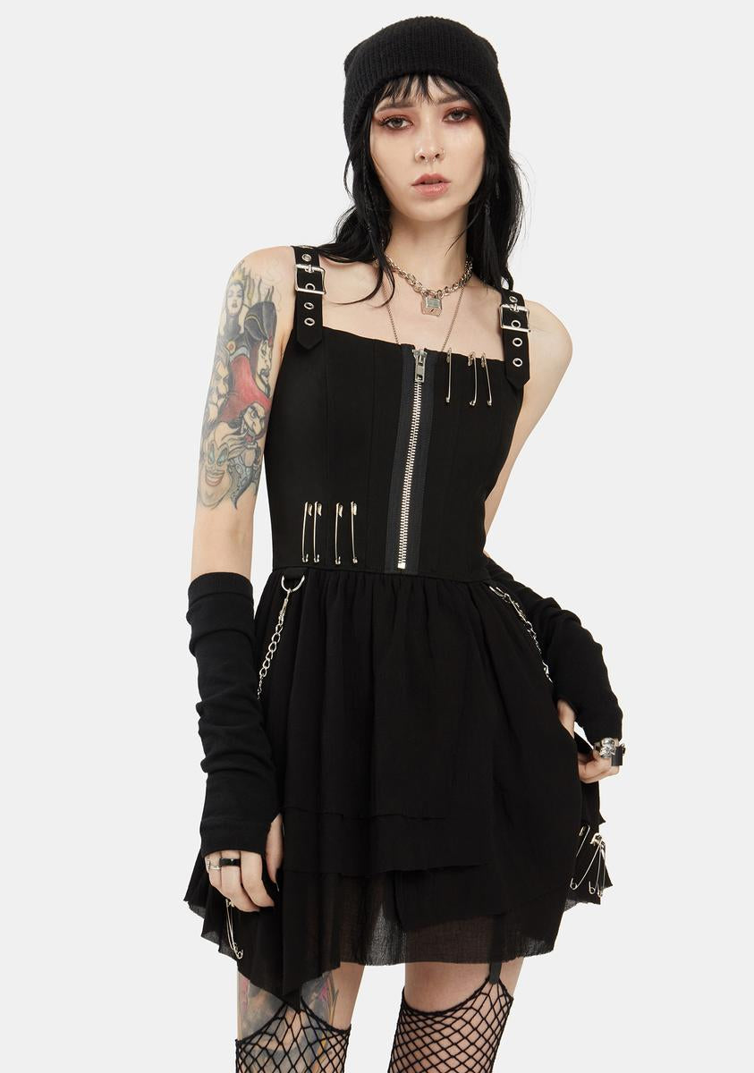 Current Mood Safety Pin Chain Bustier Dress - Black – Dolls Kill